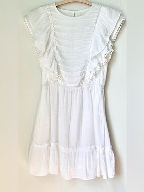 Peach Love White Ruffle Sundress Boho Mini Dress Flutter Sleeve Cottagecore S
